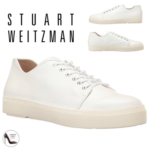 STUART WEITZMAN Holistic Women’s White Nappa Leather Lace Up Fashion Sneakers 10 - Picture 1 of 15